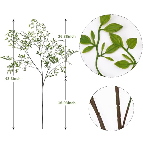 CEWOR Artificial Plants 2PCS 43.3 Inch Green Nandina Tall Plants for Wedding Shop Garden Office Home Décor Greenery Stems Fake Branches for Vase Indoor - Image 2