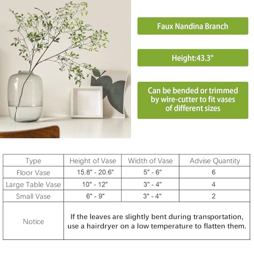 CEWOR Artificial Plants 2PCS 43.3 Inch Green Nandina Tall Plants for Wedding Shop Garden Office Home Décor Greenery Stems Fake Branches for Vase Indoor - Image 3