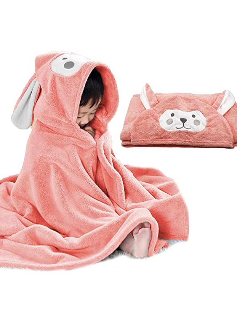 SOLARAE Unisex Baby Cotton Animal Face Hooded Towel, Baby Bath Towel Hooded Ultra Soft Towel Highly Absorbent Bathrobe Blanket Toddlers Shower Gifts for Boys Girls Extra Large 28" x 55" (Pink) - Image 1