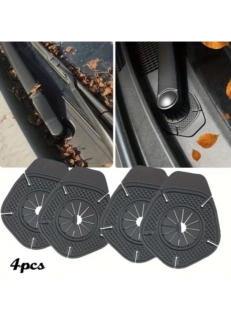 Generic 4PCS Car Wiper Hole Protective Cover, Silicone Wiper Arm Bottom Protection Pads, Wiper Dust Jacket Anti-Leaf Universal for Most Vehicles - Black  - Image 1