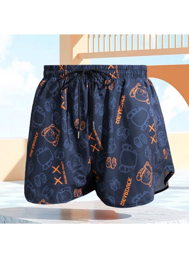 إسكدنيا ملابس سباحة رجالية احترافية مضادة للإحراج مقاس كبير فضفاض بطبقة مزدوجة سراويل سباحة للرجال ربيع حار مجموعة كاملة للرجال - اللون: برتقالي - حجم الدب: مقاس كبير (70.00 كجم - 90.00 كجم موصى به - Image 3