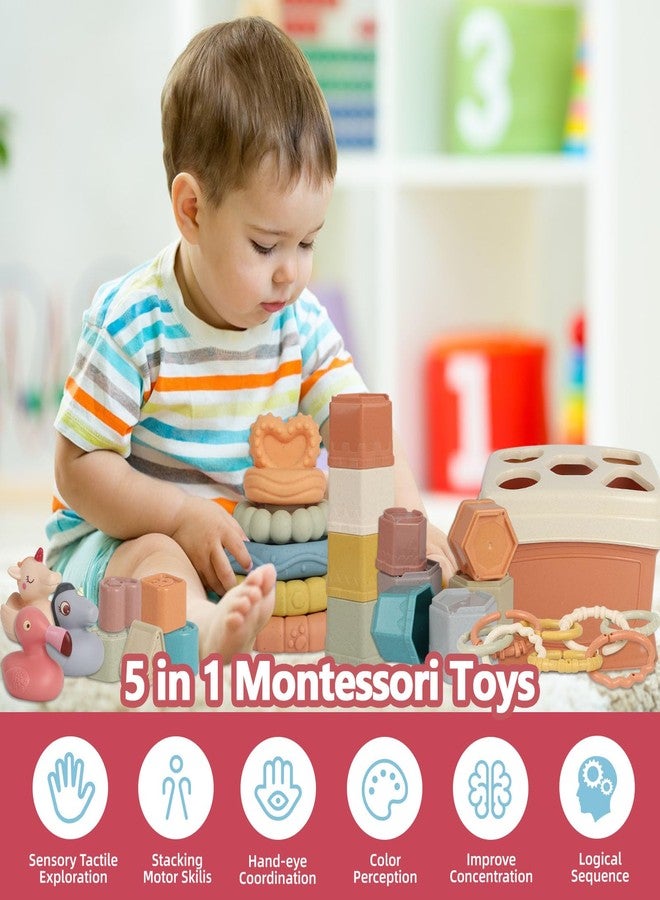 BYFWH Shape Sorter for Toddler 1-3, 5 in 1 Montessori Baby Toys for Infants 6-48 Months, Sorting & Stacking Toy for Fine Motor Skills, Sensory Learning Set with Rings Link, Birthday Gift - Image 2