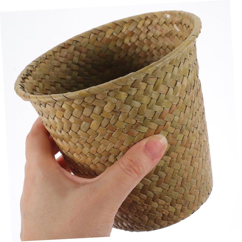 Hand Woven Straw Plant Basket Set Of 2 Boho Style Multi Purpose Flower Holder - Image 5