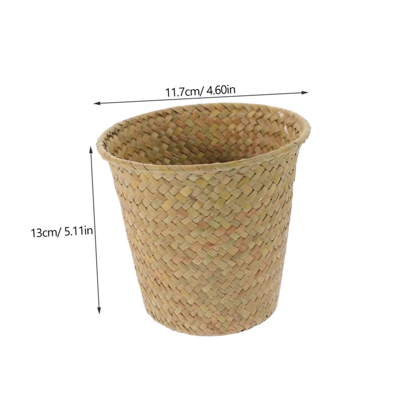 Hand Woven Straw Plant Basket Set Of 2 Boho Style Multi Purpose Flower Holder - Image 3