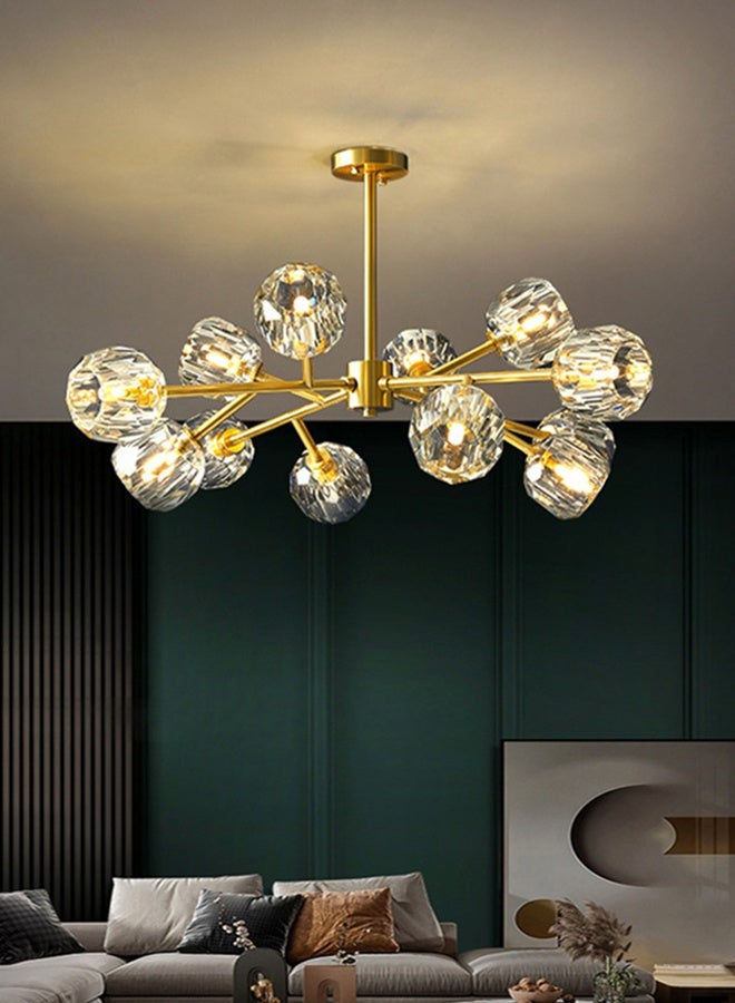 12-piece three-color ceiling lights - Nordic post-modern minimalist and elegant full copper crystal living room and bedroom chandeliers, Magic Bean molecular lights, dining room glass lighting fixtures - Image 1