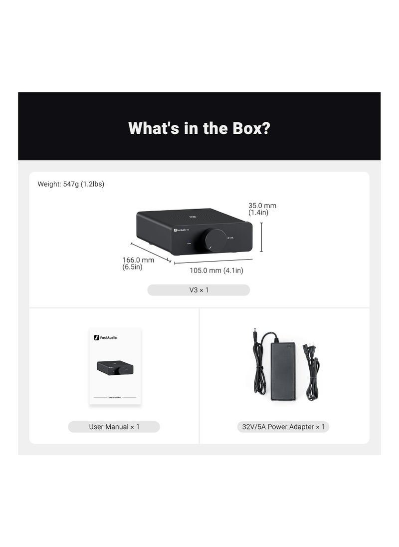 SYOSI - مكبر صوت ستيريو Audio V3 ثنائي القناة، مكبر صوت مكون من مكونات صوتية عالية الدقة بقوة 300 واط × 2 TPA3255 فئة D، صوت ستيريو مكون صغير لمكبرات الصوت السلبية المثبتة على الرفوف أو المسرح المنزلي - Image 1