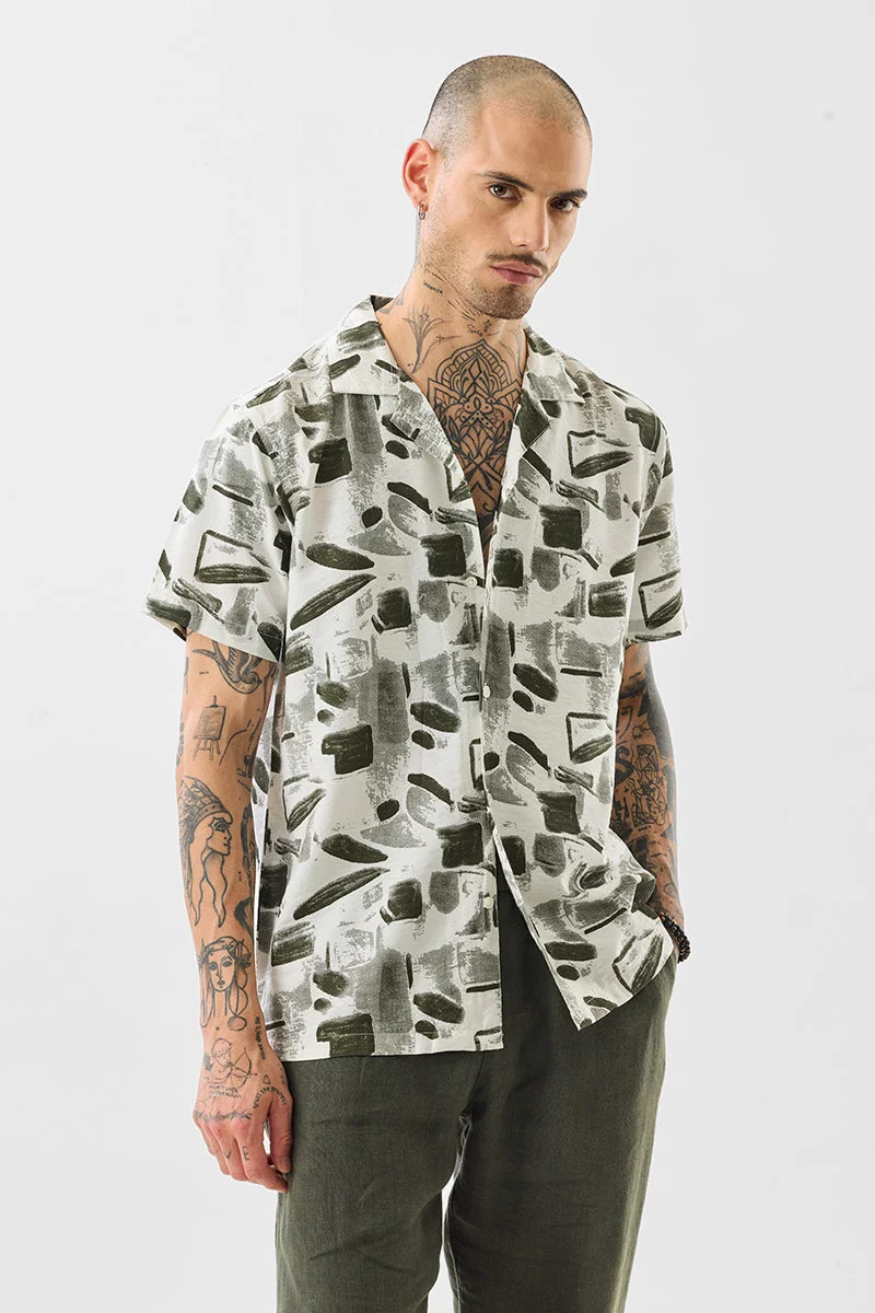 SNITCH Off-White Abstract Half Sleeve Boxy Shirt