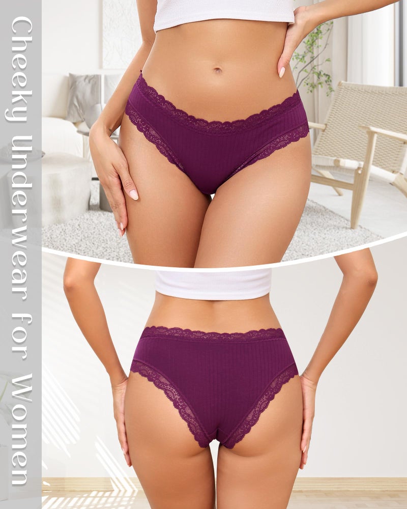 Aijolen Women's Cotton Bikini Underwear Brazil Cut Panties Lace Cheeky Hipster Soft Stretch Breathable 6 Pack - Image 2