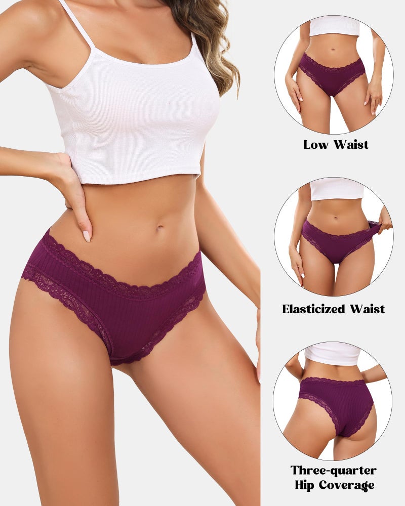 Aijolen Women's Cotton Bikini Underwear Brazil Cut Panties Lace Cheeky Hipster Soft Stretch Breathable 6 Pack - Image 4