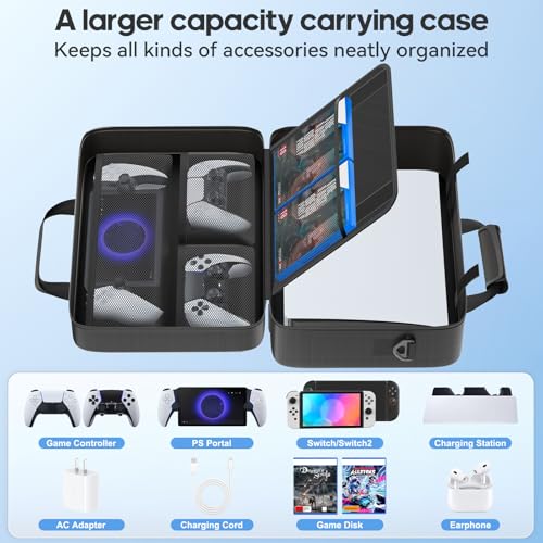 Gersker Carrying Case Compatible with PS5/Slim/Pro Disc & Digital, PS5 Travel Case for Play 5 Controllers, PS Portal, Game Discs, PS 5 Protective Travel Bag Play 5 Carry with Zipper Pocket, Black - Image 3