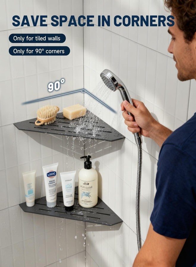 Homevacious Corner Shower Shelf 10 Inch 304 Stainless Steel Grout in Tiled Wall Shower Corner Shelves for Bathroom Organizer 2 Pcs Matte Black - Image 4