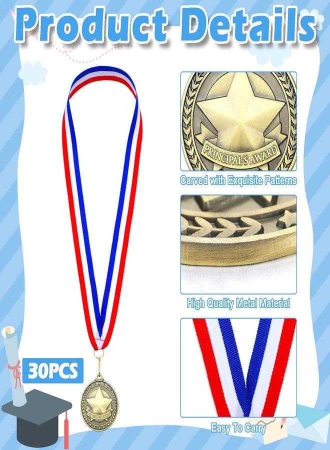 Remuuly 30 Pcs Principal Gold Medals Bulk 2'' Award Medals with Neck Ribbons Principal Trophy Award Prize Gift for Sports Participation Winner - Image 3