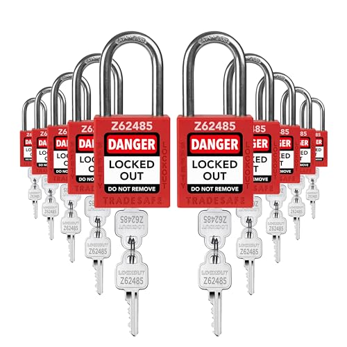 TRADESAFE Lockout Tagout Locks Set - 10 Red Keyed Alike Padlocks, 2 Keys Per Lock, OSHA Compliant Loto Locks for Lock Out Tag Out Stations, Premium Grade - Image 1