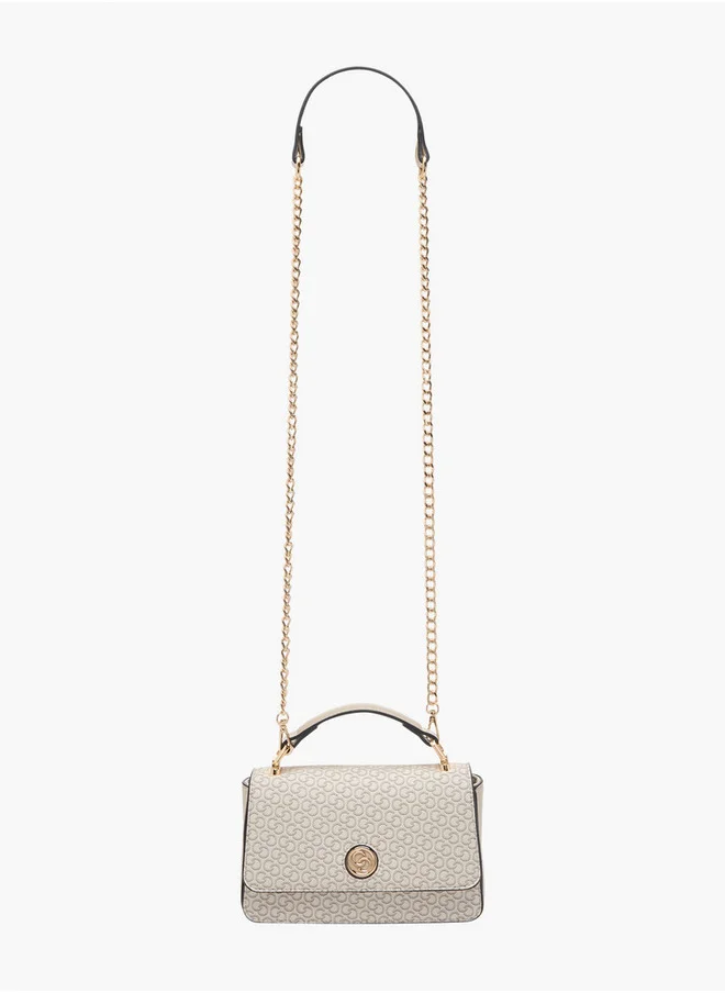Celeste Monogram Print Crossbody Bag with Detachable Chain Strap and Flap Closure