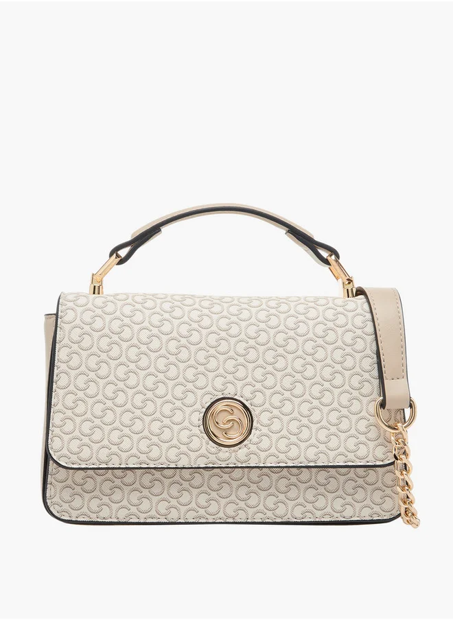 Celeste Monogram Print Crossbody Bag with Detachable Chain Strap and Flap Closure