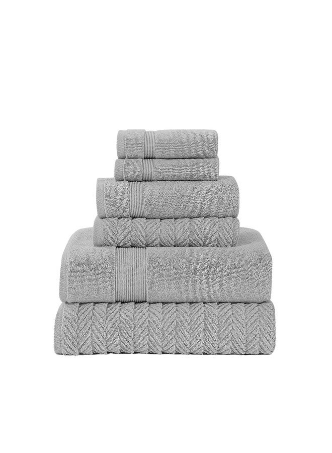 Modern Threads Otis 6-Piece 100% Cotton Towel Set - Zero Twist Jacquard Chevron - Includes 2 Bath Towels, 2 Hand Towels, 2 Washcloths - Absorbent, Quick Dry, Soft & Durable - Gray - Image 1