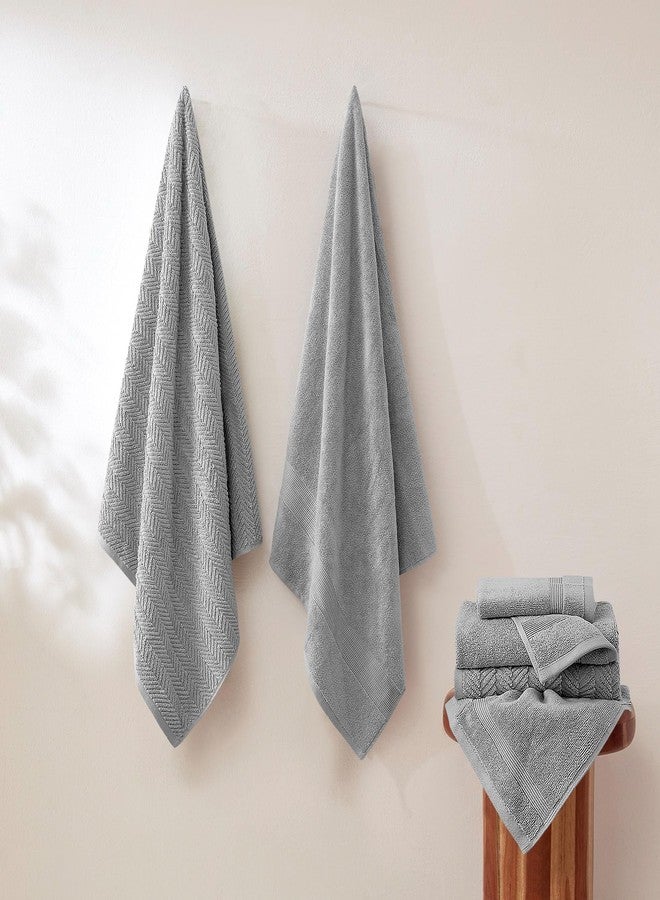 Modern Threads Otis 6-Piece 100% Cotton Towel Set - Zero Twist Jacquard Chevron - Includes 2 Bath Towels, 2 Hand Towels, 2 Washcloths - Absorbent, Quick Dry, Soft & Durable - Gray - Image 4