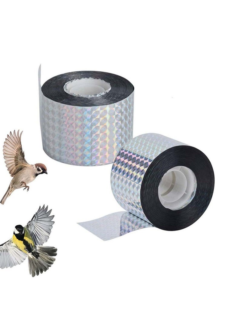 Generic Bird Repellent Scare Tape Holographic Eco-friendly Double Sided Reflective Ribbon Defender to Deter Owl Pigeon Woodpecker Pest Geese Herons Blackbirds for Home Garden Farm 2 Pack 4.8cm*80m