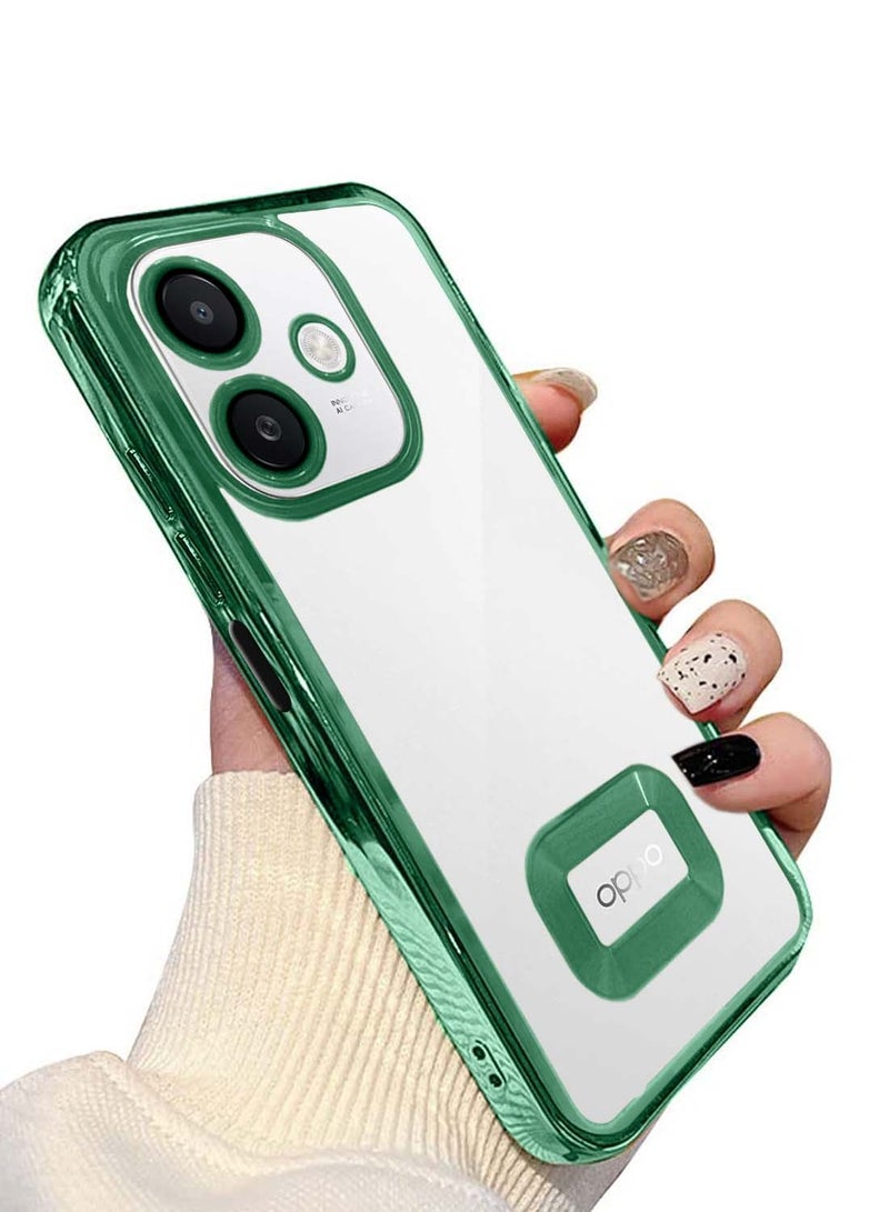 Wtech Oppo A3x 4G 2024 PU Luxury Plating Raised Lips Camera Hole Case Cover - Dark Green - Image 2