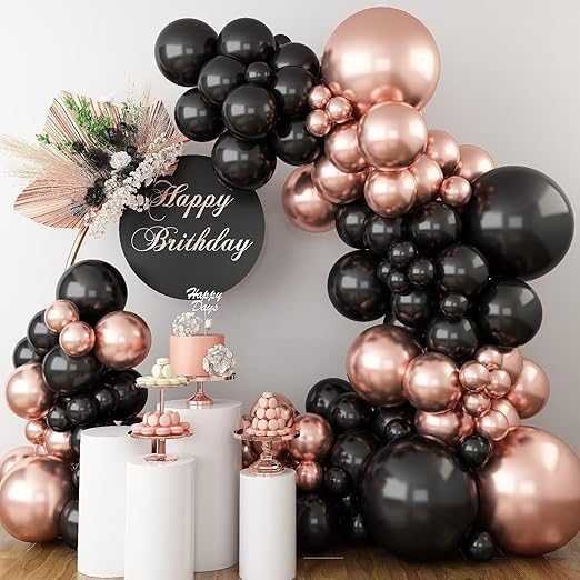 25 pcs Black Rose Gold Metallic Chrome Balloons for Birthday Decoration items celebration Anniversary Girls Boys Men Women