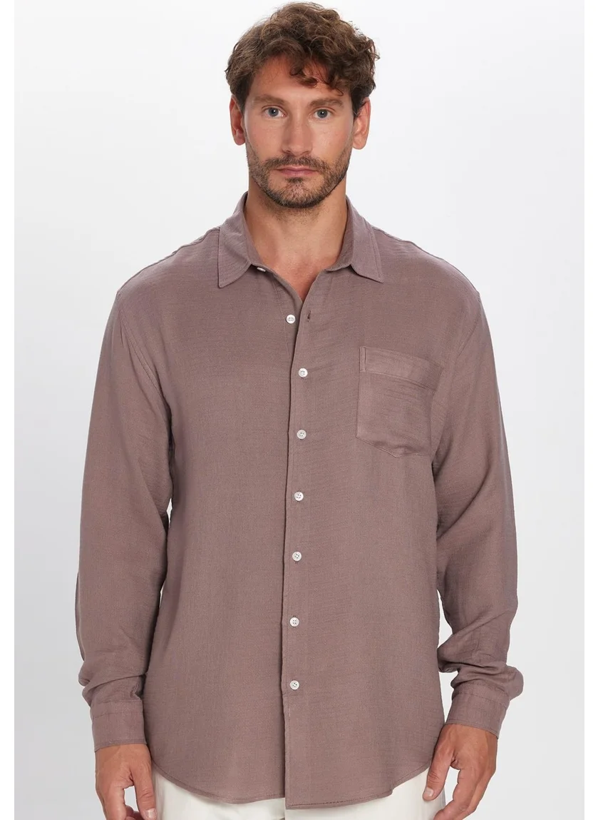تودورس Men's Relax Fit Casual Cut Viscose Cotton Single Pocket Plain Plum Shirt