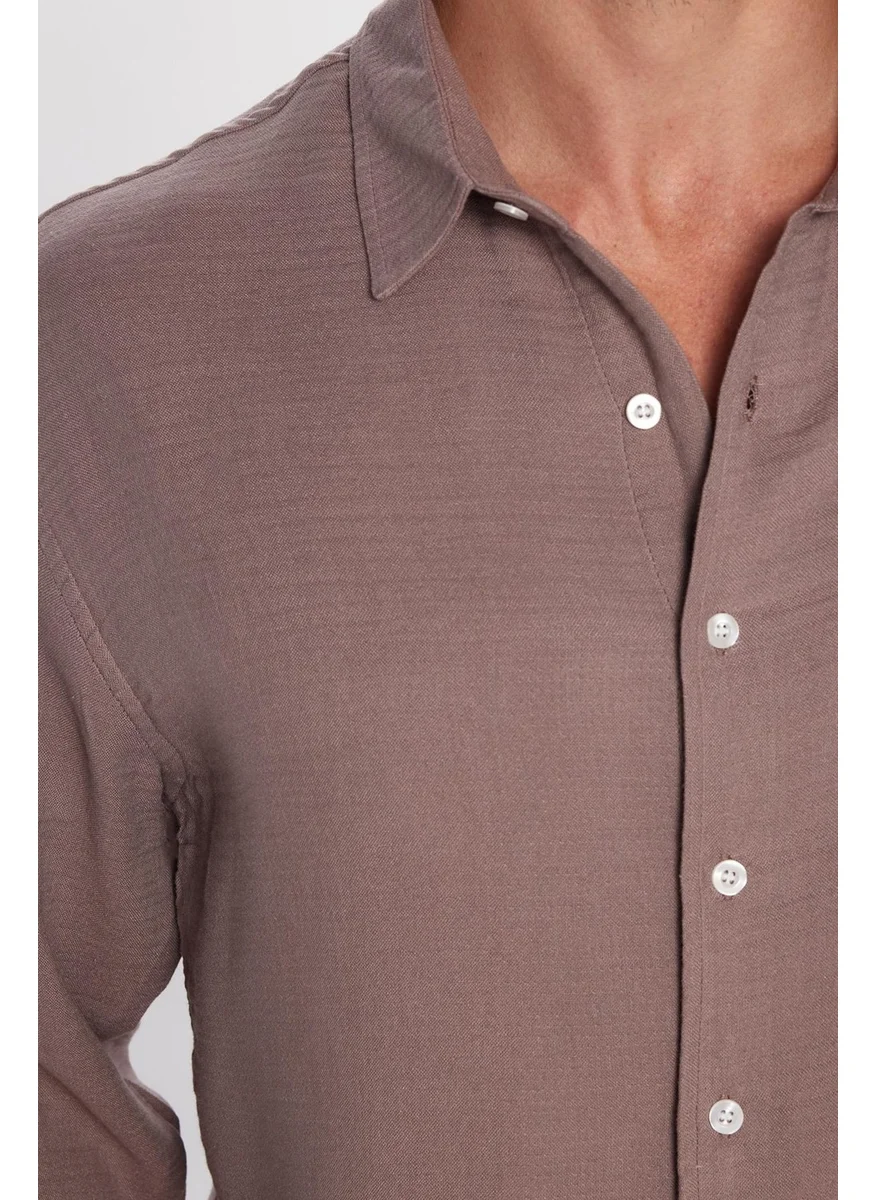 تودورس Men's Relax Fit Casual Cut Viscose Cotton Single Pocket Plain Plum Shirt