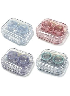 Generic 4PCS Contact Lens Care Case Beauty Contact Lens Case Contact Lens Storage and Soaking Case Contact Lens Case with Tweezers Wearing Rod Bottle Purple Pink Green Blue  - Image 1