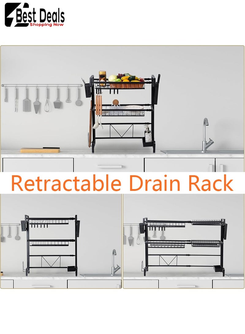 Best Deals 2-Layer Kitchen Tableware Drain Rack, Cutting Board, Tableware Chopsticks Placed To Drain, Retractable To Adapt To The Size Of The Sink, Drain Rack Above The Sink  - Image 3
