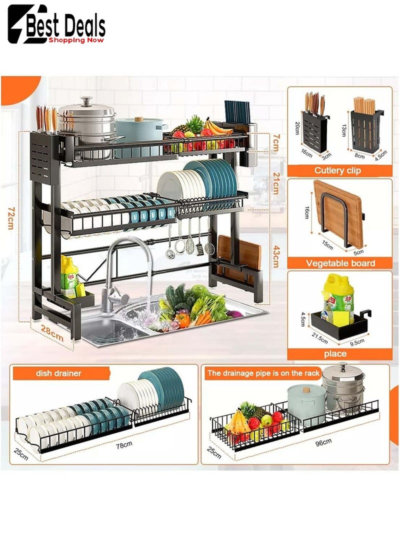 Best Deals 2-Layer Kitchen Tableware Drain Rack, Cutting Board, Tableware Chopsticks Placed To Drain, Retractable To Adapt To The Size Of The Sink, Drain Rack Above The Sink  - Image 4