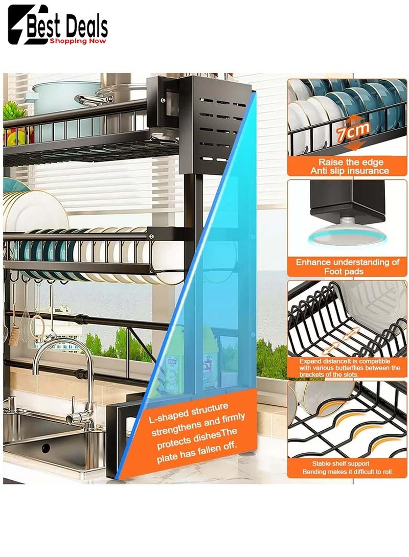 Best Deals 2-Layer Kitchen Tableware Drain Rack, Cutting Board, Tableware Chopsticks Placed To Drain, Retractable To Adapt To The Size Of The Sink, Drain Rack Above The Sink  - Image 5