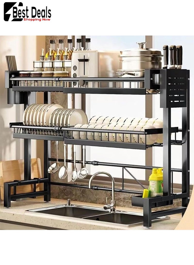Best Deals 2-Layer Kitchen Tableware Drain Rack, Cutting Board, Tableware Chopsticks Placed To Drain, Retractable To Adapt To The Size Of The Sink, Drain Rack Above The Sink  - Image 1
