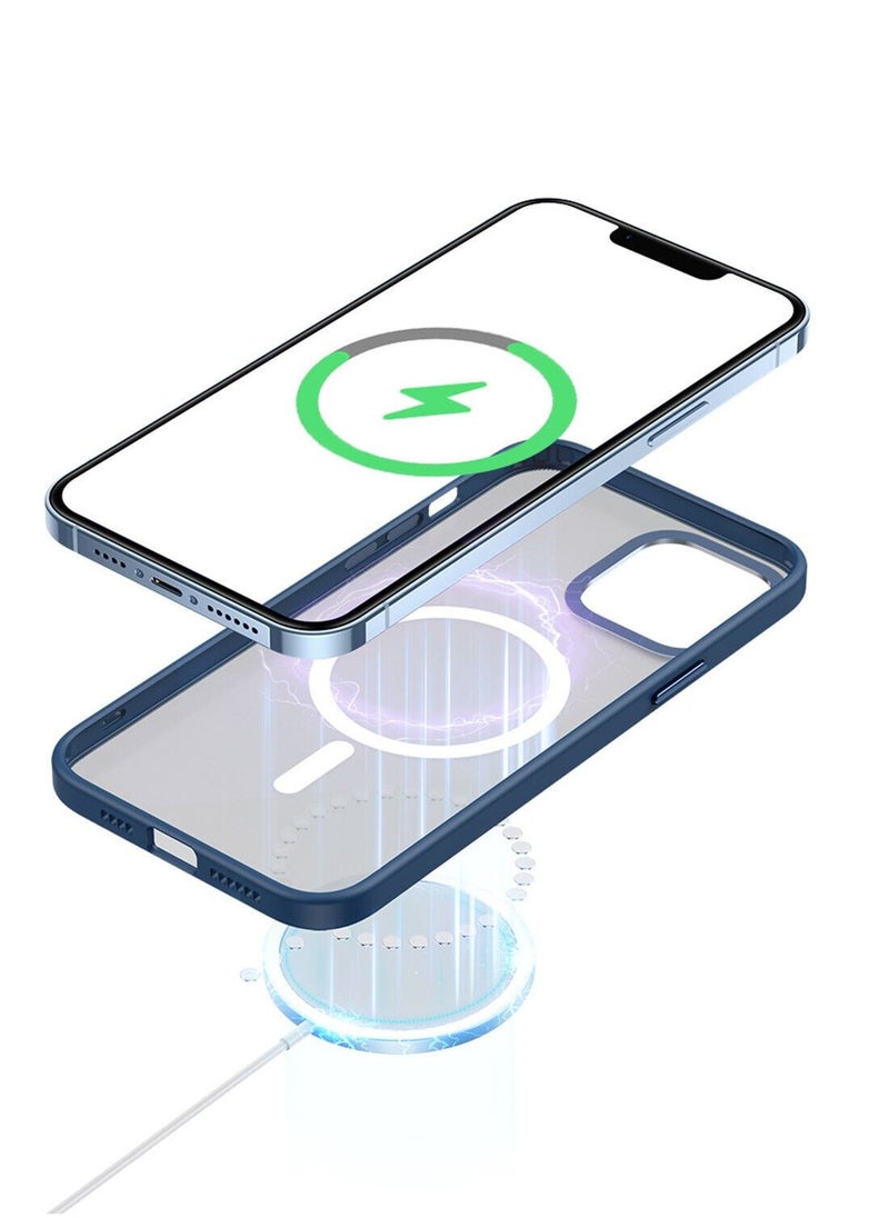 Color Fans - Magnetic Case For iPhone 14 Pro Max 6.7 inch Shockproof Metal Lens Frame Clear Matte Cover Blue - Image 1
