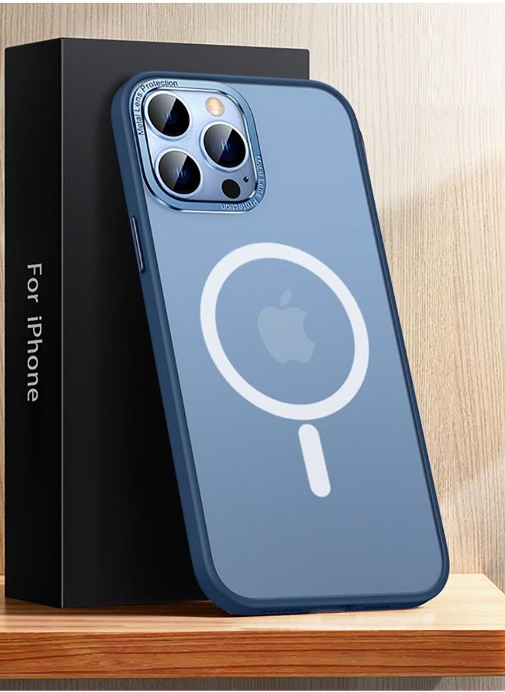 Color Fans - Magnetic Case For iPhone 14 Pro Max 6.7 inch Shockproof Metal Lens Frame Clear Matte Cover Blue - Image 1