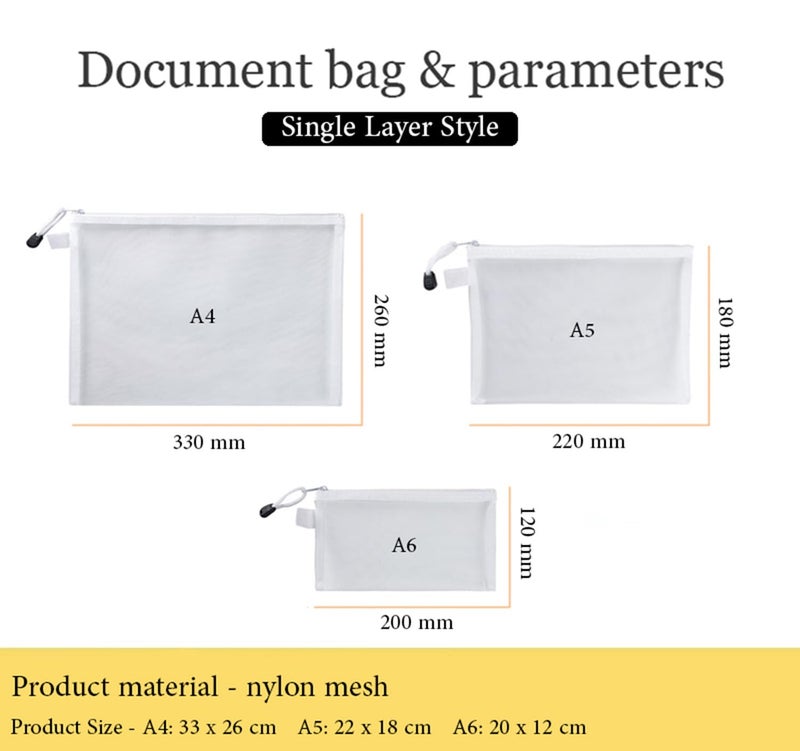 HEXONIQ Mesh Zipper Pouch, Zipper File Bags with Grid, A4, A5 & A6 Sizes, Zip Document Holder for School, Office Supplies, Travel (Mix (A4,A5,A6), Pack of 3) - Image 2