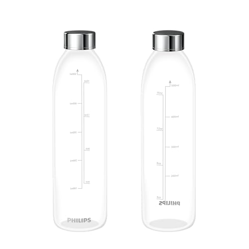 PHILIPS ADD907P2 Glass Bottles 2-Pack, 16.9oz, Compatible with ADD5930BK/37 Water Filter, Leakproof for Travel and Refrigeration, Not for Soda Machines - Image 1