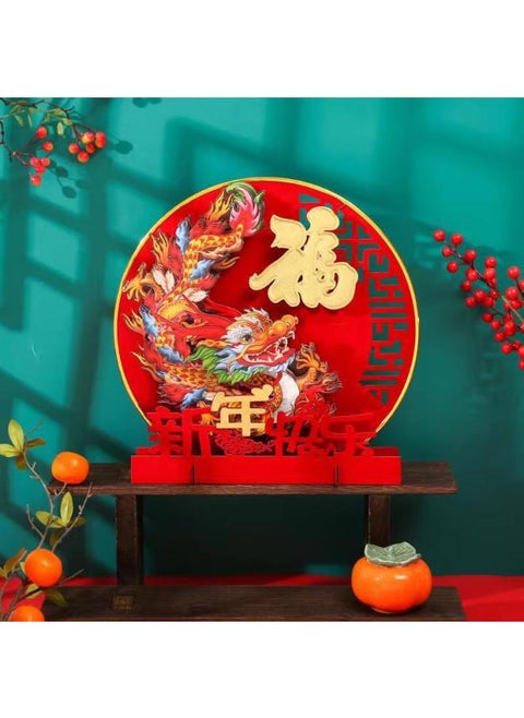2024摇头财神爷电动摆件多层立体财神爷龙年新年快乐摆件龙年大吉-颜色:单龙新年快乐摆件