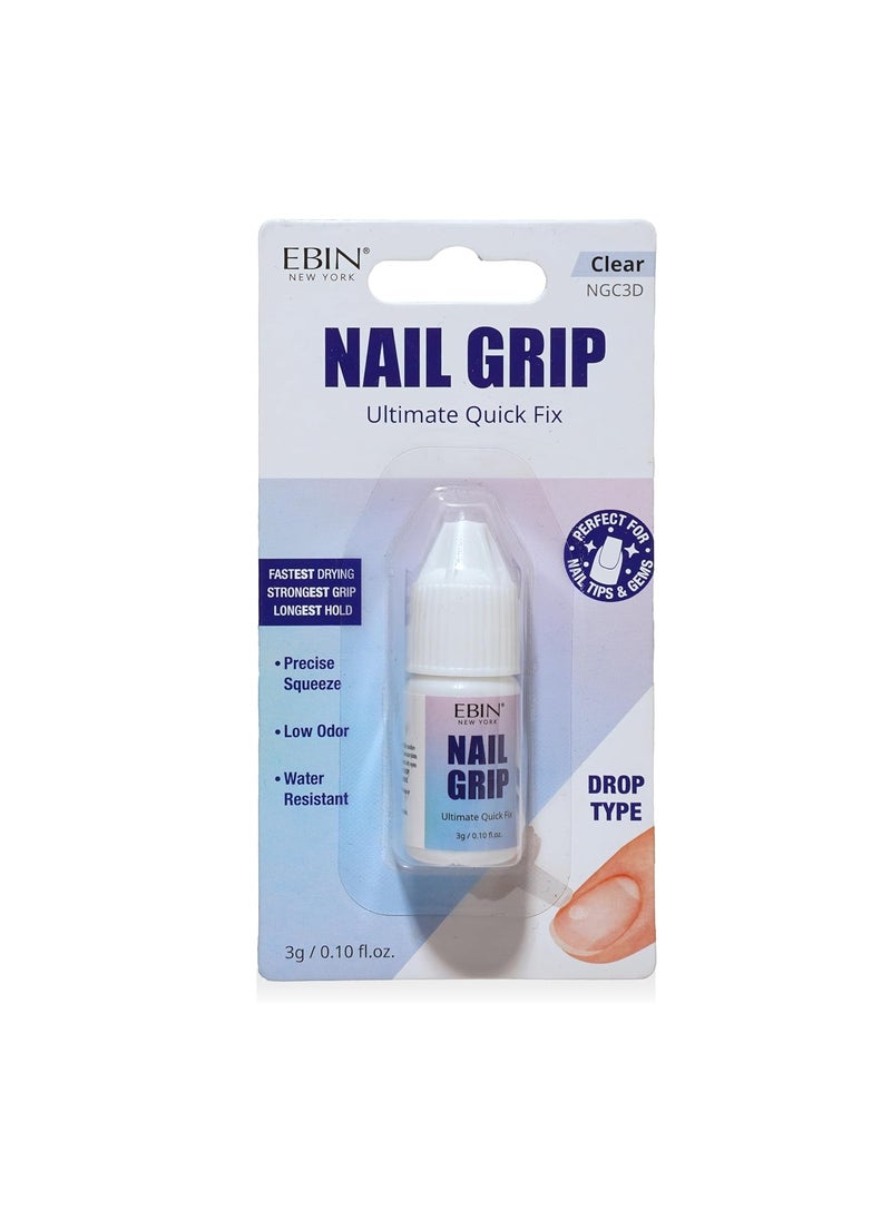 EBIN NEW YORK Nail Grip- Clear Drop, Quick Dry, Lasting Hold, Perfect for Press-On, Acrylic, Nail Tips & Rhinestone Gems, Low Odor, Water-Resistant, Easy Applicator 