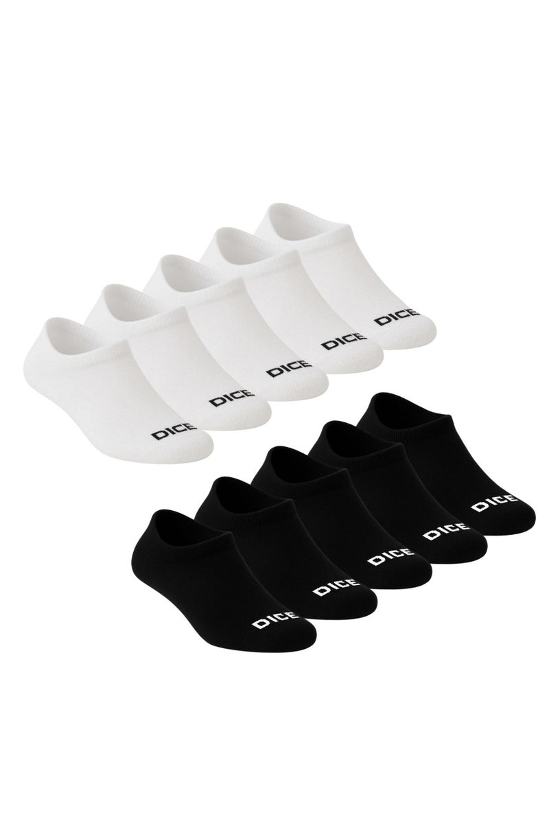 DICE Pack of 10 Black & White Cotton Socket Socks for Men - Image 1