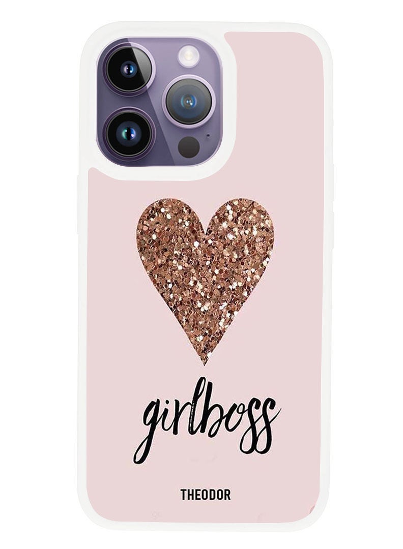 Theodor Protective Case Anti Scratch Shock Proof Cover For APPLE IPHONE 14 PRO Girls Boss & Heart (White Bumper) - Image 1
