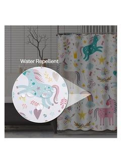 SYOSI Kids Unicorn Shower Curtain - 72x72 Inch Blue and Pink Animal Pattern - Durable, Waterproof Polyester Fabric with Hooks for Children's Bathroom  - Image 3