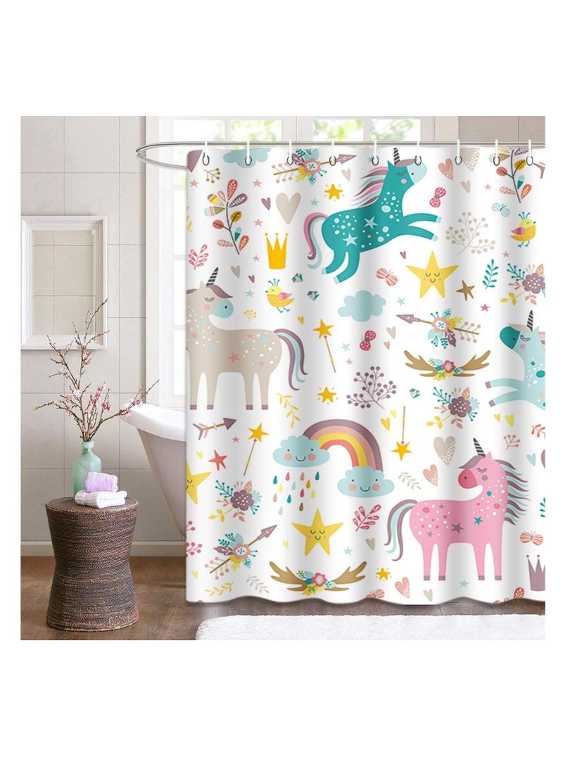 SYOSI - Kids Unicorn Shower Curtain - 72x72 Inch Blue and Pink Animal Pattern - Durable, Waterproof Polyester Fabric with Hooks for Children's Bathroom - Image 1