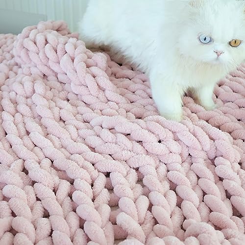 Maetoow Chenille Chunky Knit Blanket Throw （40×50 Inch）, Handmade Warm & Cozy Blanket Couch, Bed, Home Decor, Soft Breathable Fleece Banket, Christmas Thick and Giant Yarn Throws, Light Pink - Image 1