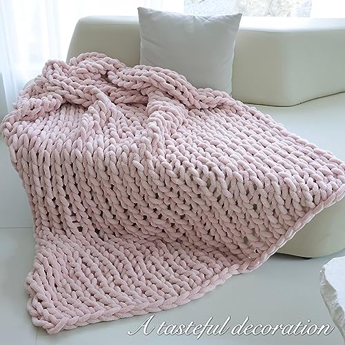 Maetoow Chenille Chunky Knit Blanket Throw （40×50 Inch）, Handmade Warm & Cozy Blanket Couch, Bed, Home Decor, Soft Breathable Fleece Banket, Christmas Thick and Giant Yarn Throws, Light Pink - Image 2