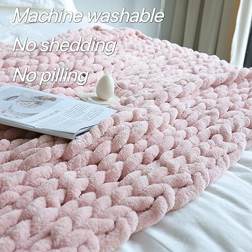 Maetoow Chenille Chunky Knit Blanket Throw （40×50 Inch）, Handmade Warm & Cozy Blanket Couch, Bed, Home Decor, Soft Breathable Fleece Banket, Christmas Thick and Giant Yarn Throws, Light Pink - Image 4