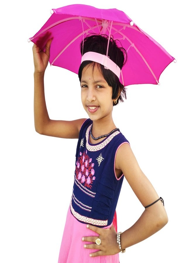 Dark Moon Hat Umbrella for Kids Plastic Hat/Cap Umbrella for Kids/Men/Women and Adults UV & Rain Protection Hat Umbrella for Kids boys and Girls pack of 1 (Pink) - Image 1