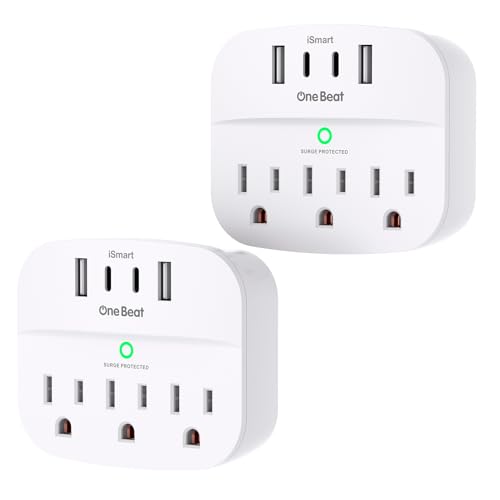 One Beat 2 Pack Multi Plug Outlet Splitter with USB,Surge Protector Outlet Extender with 3 Wall Outlets 4 USB Wall Charger(2 USB C),490 J, ETL Listed,Small Outlet Adapter Plug Extender for Travel,WH - Image 1