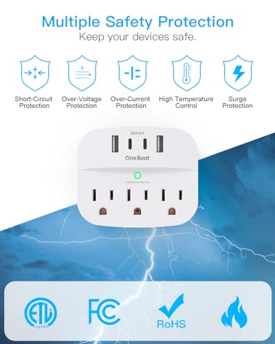 One Beat 2 Pack Multi Plug Outlet Splitter with USB,Surge Protector Outlet Extender with 3 Wall Outlets 4 USB Wall Charger(2 USB C),490 J, ETL Listed,Small Outlet Adapter Plug Extender for Travel,WH - Image 4