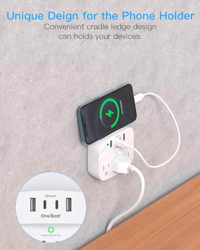 One Beat 2 Pack Multi Plug Outlet Splitter with USB,Surge Protector Outlet Extender with 3 Wall Outlets 4 USB Wall Charger(2 USB C),490 J, ETL Listed,Small Outlet Adapter Plug Extender for Travel,WH - Image 5