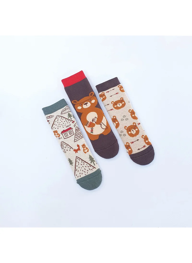 Mem Socks 3-pack Bear Patterned Anti-Slip Towel Children's Socks