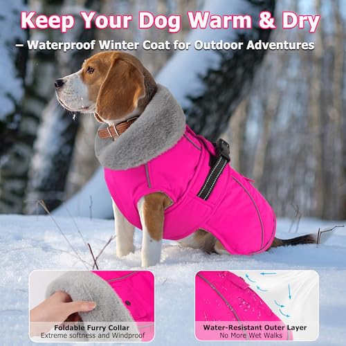 Dogcheer Dog Coat with Pocket Waterproof Dog Jacket with Adjustable Buckle Reflective Puppy Winter Coat Warm Turtleneck Fleece SnowJacket for Small Medium Large Dogs Pink S - Image 3